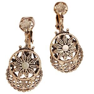 VTG Mid Century Clip On Earrings Gold Filigree West Germany (?) 1950s Floral